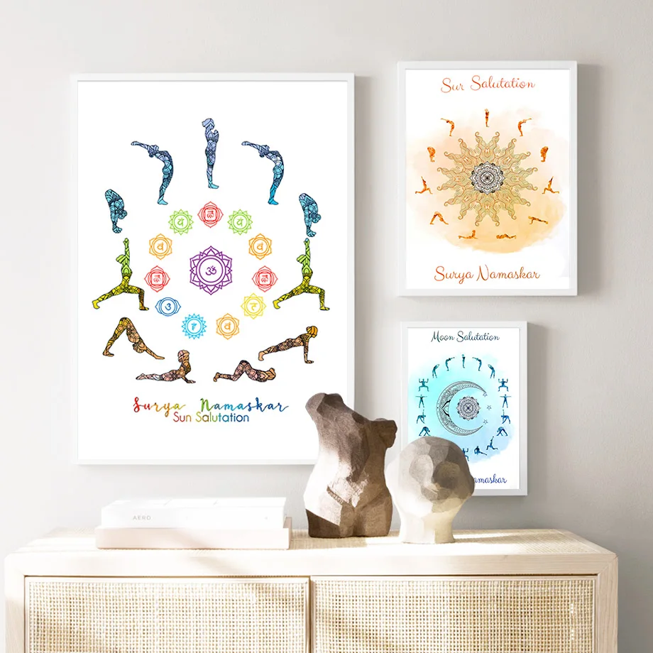 

Yoga Sun Salutation Moon Meditation Chakra Wall Art Canvas Painting Nordic Posters And Prints Wall Pictures For Gym Room Decor