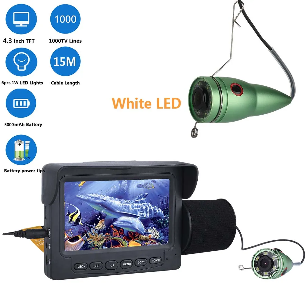 

15M/30M 1000TVL Fish Finder Underwater Fishing Camera 4.3" LCD Monitor 6PCS 1W White LED Night Vision Camera For Fishing