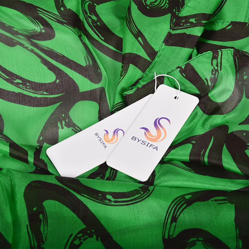 BYSIFA женский зеленый шелковый шарф с граффити шаль Осень зима 100% шелк длинные