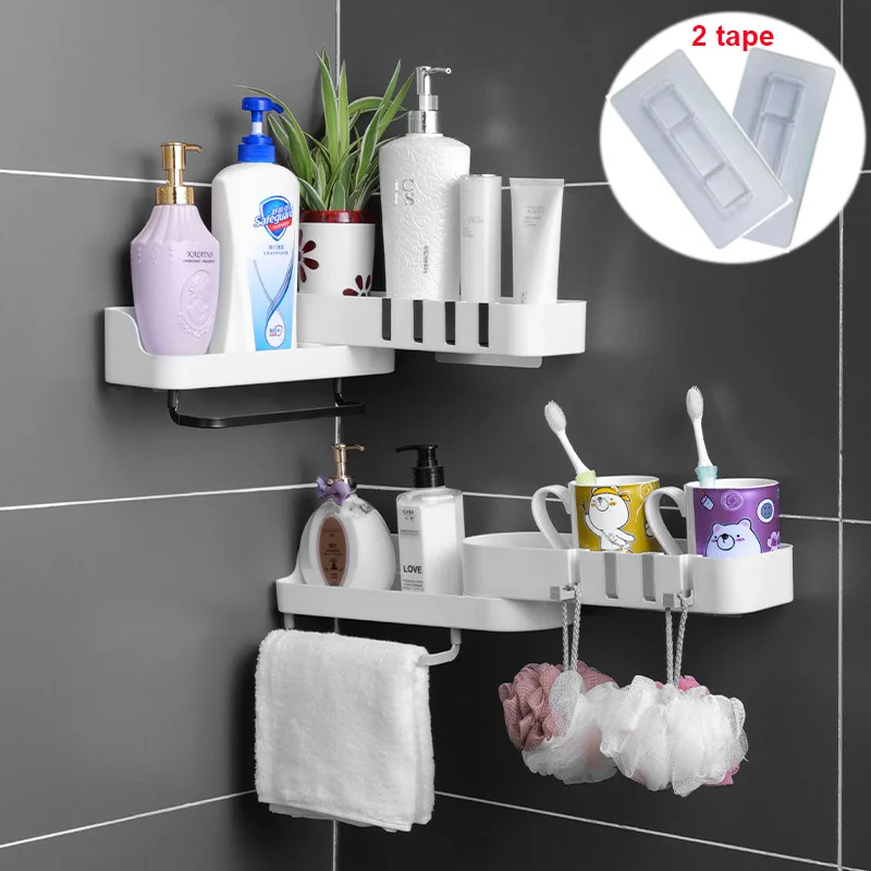 

Punch-free Bathroom Shelf Towel Shelves Bath Corner 180 Rotating Storage Rack Wall Mounted Kitchen Rack Bathroom Organizer Shelf