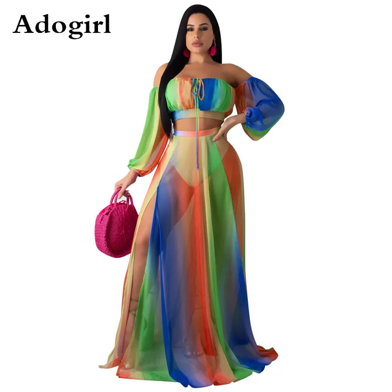 Женский шифоновый комплект Adogirl из 2 предметов Прозрачный Топ без бретелек с