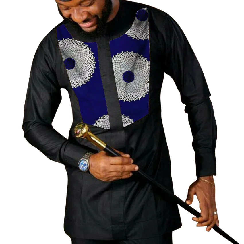 Модная рубашка с принтом Дашики топы длинными рукавами лоскутные мужские