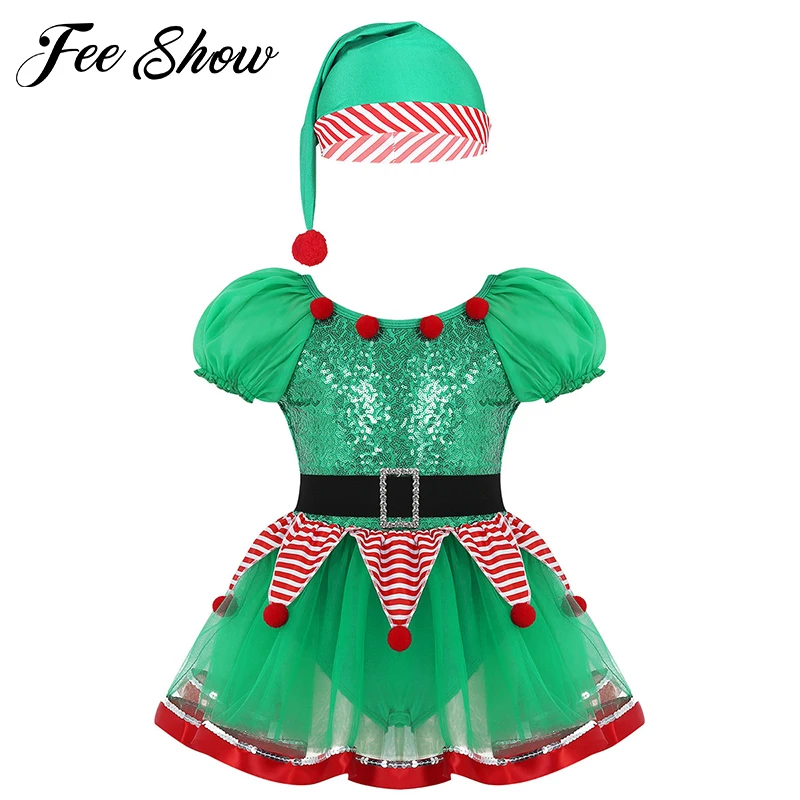 Vestido de Navidad de elfo para niña, disfraz de Santa Claus para Festival de Año Nuevo, con lentejuelas, elegante, para fiesta