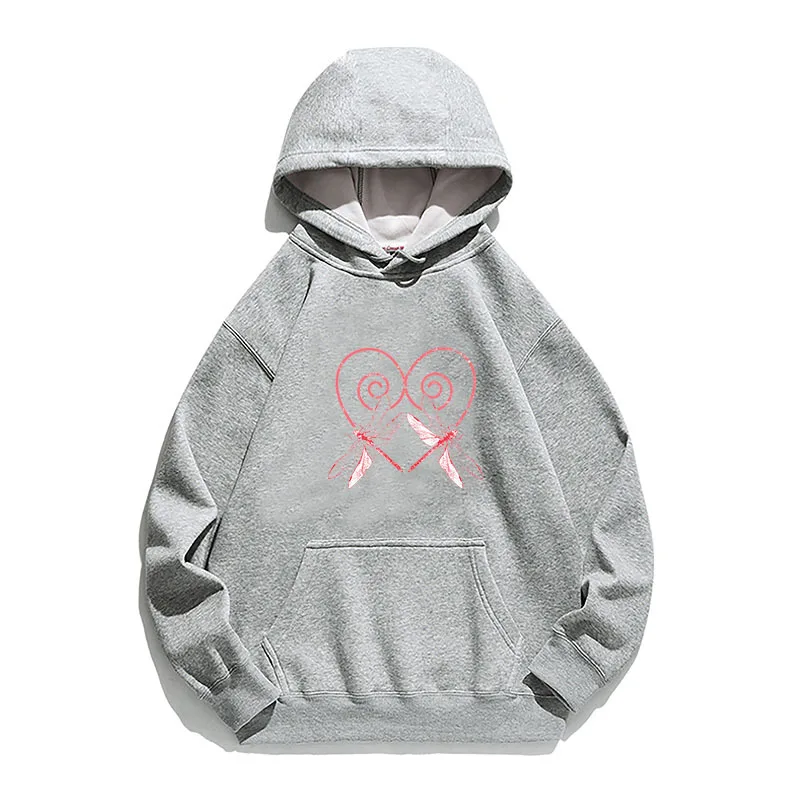 

Women Hoodie Dragonfly Heart Printed Hoodies Women Fleece Long Sleeve Loose Sweatshirt with Hat Girls Pullovers Winter