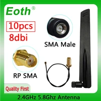 eoth 10pcs 2 4g 5 8g antenna 8dbi sma male wlan wifi dual band antene router antena ipex 1 sma female pigtail extension cable