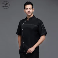 fashion unisex chef jacket sushi shop uniform unisex breathable short sleeved solid color work uniform tops hotel service coat