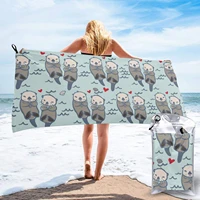 microfiber quick dry bath towel portable large beach blanket blue cute sea otter adult outdoor travel free storage 27 5 x 55