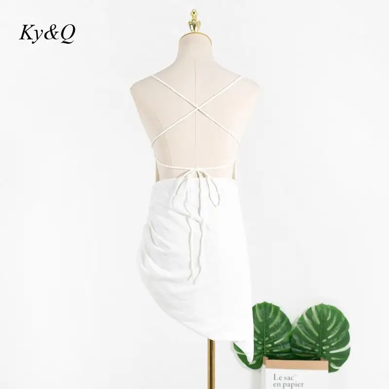 

Holiday Style Sexy Suspender Dress Open Back Beach Cross Bandage Irregular Temperamental Dresses 2021 Summer Fashion