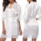 Сексуальный Свадебный халат женский короткий атласный халат невесты кружевное шелковое кимоно халат лето пижама для невесты размера плюс пеньюар