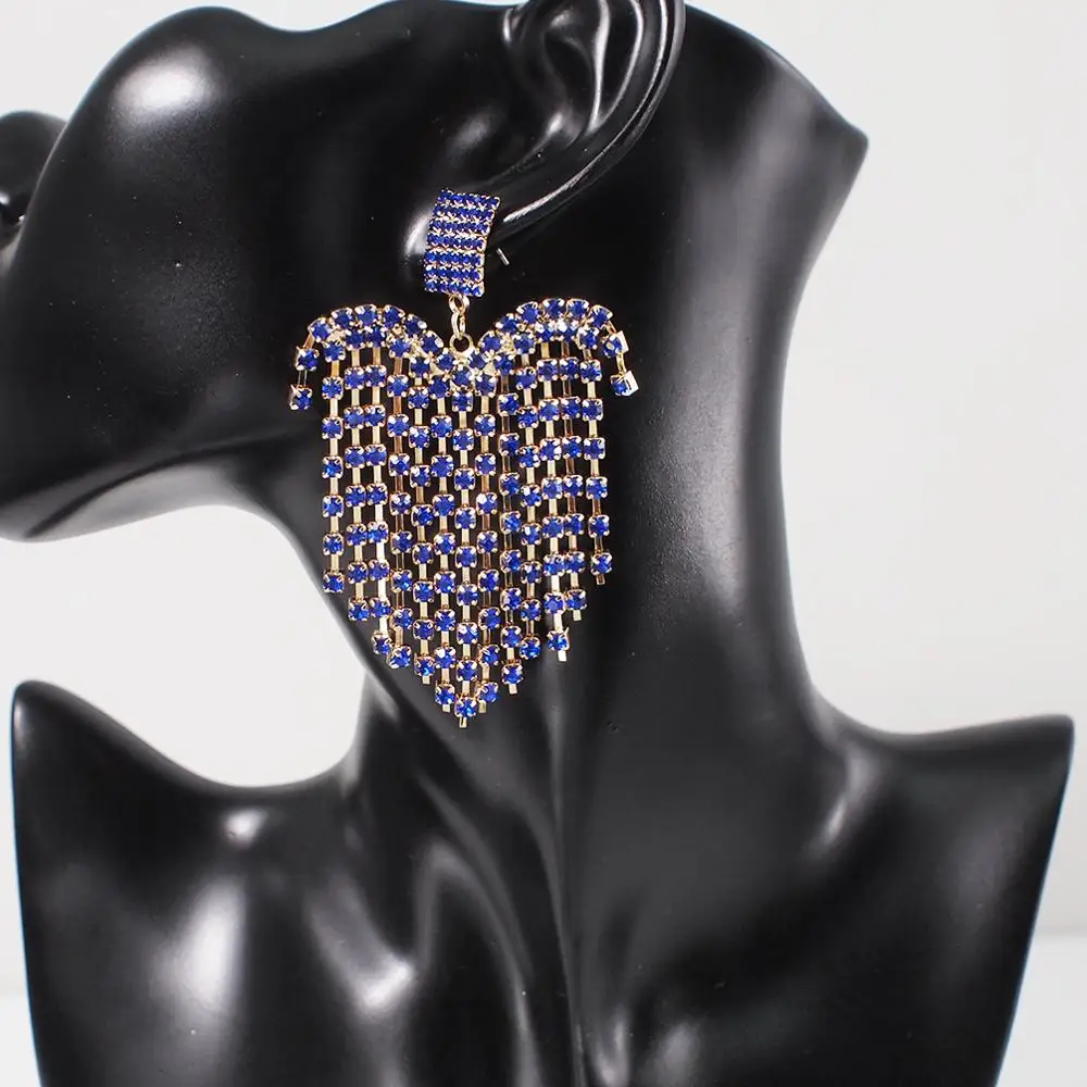 Blue Earrings MANILAI, роскошные серьги с кисточками со стразами, массивная форма сердца, висячие серьги для женщин, свадебные серьги, ювелирное изделие - Окраска металла: Blue Earrings