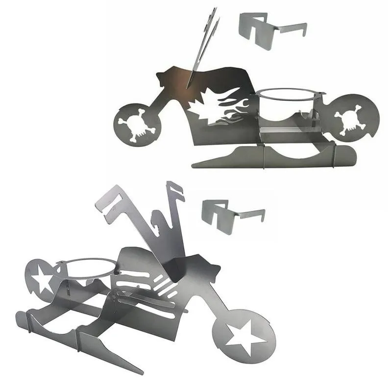 

Portable Chicken Stand Beer American Motorcycle BBQ Steel Rack With Glasses Indoor Outdoor Use Camping Accessories