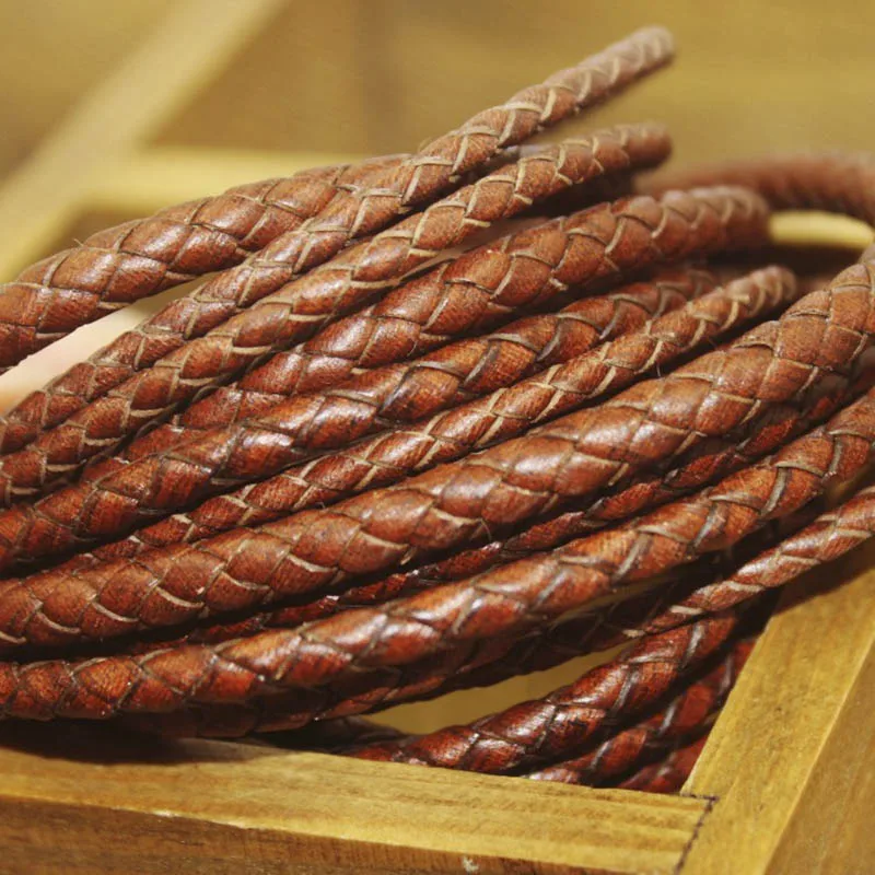 

1m Brown Braided Leather Cord for Pendants 3/4/5mm Cow Leather Bracelet Rope for DIY Jewelry Making Necklace Findings Supplier