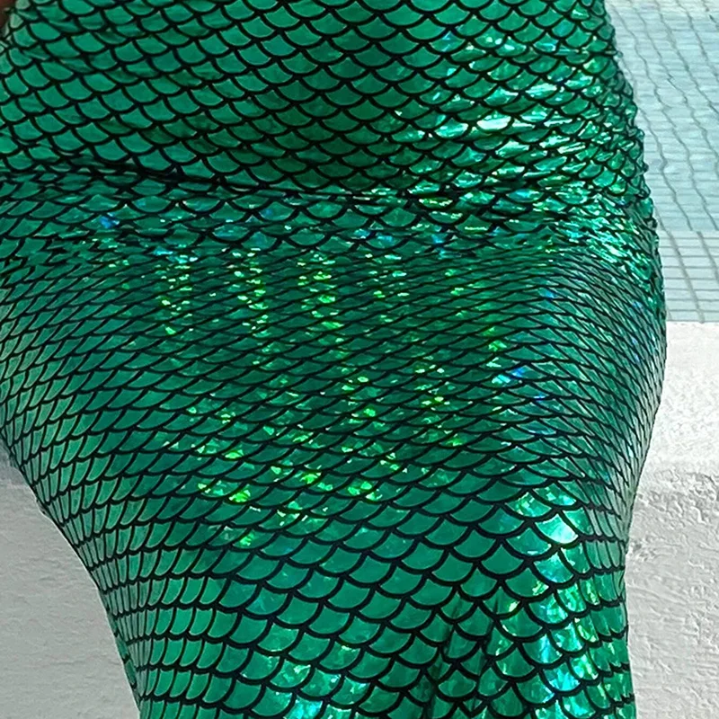 Female Long Skirt Fish Scale Print High Waist Bandage Triangle Mermaid Bikini Swimsuit for Summer Women Ladies Fashion New | Женская