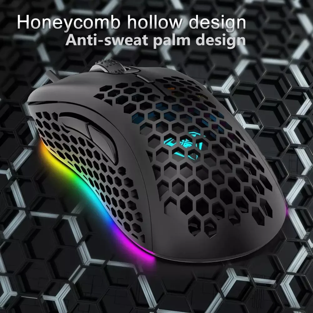 AULA RGB Мышь 7Key 6400 Точек на дюйм Новые легкие соты оболочки эргономичная Проводная