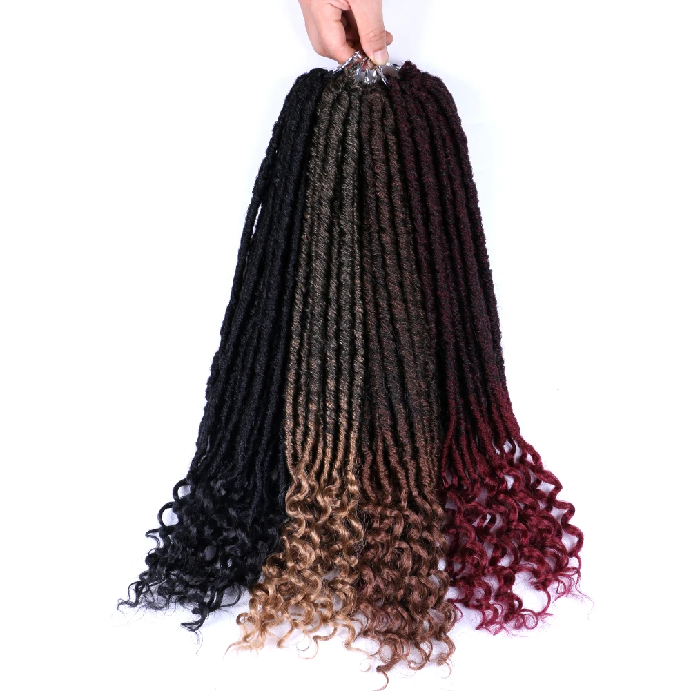 

Goddess Faux Locs Crochet Hair with Curly Ends Synthetic Soft Braids Hair Extensions 20 " Long Ombre Afro Dreadlocks for Women