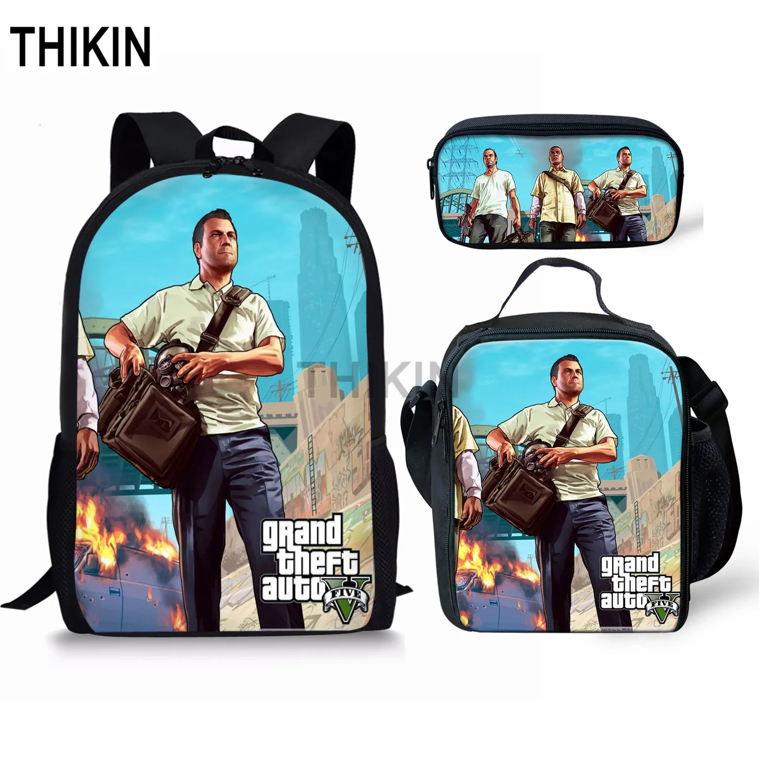 as picture THIKIN Grand Theft Auto школьные сумки для подростков мальчиков 3 шт./компл. сумки на плечо крутая игра GTA рюкзак комплект для детей; обувь для девочек; обувь для студентов; Mochila - Цвет: as picture
