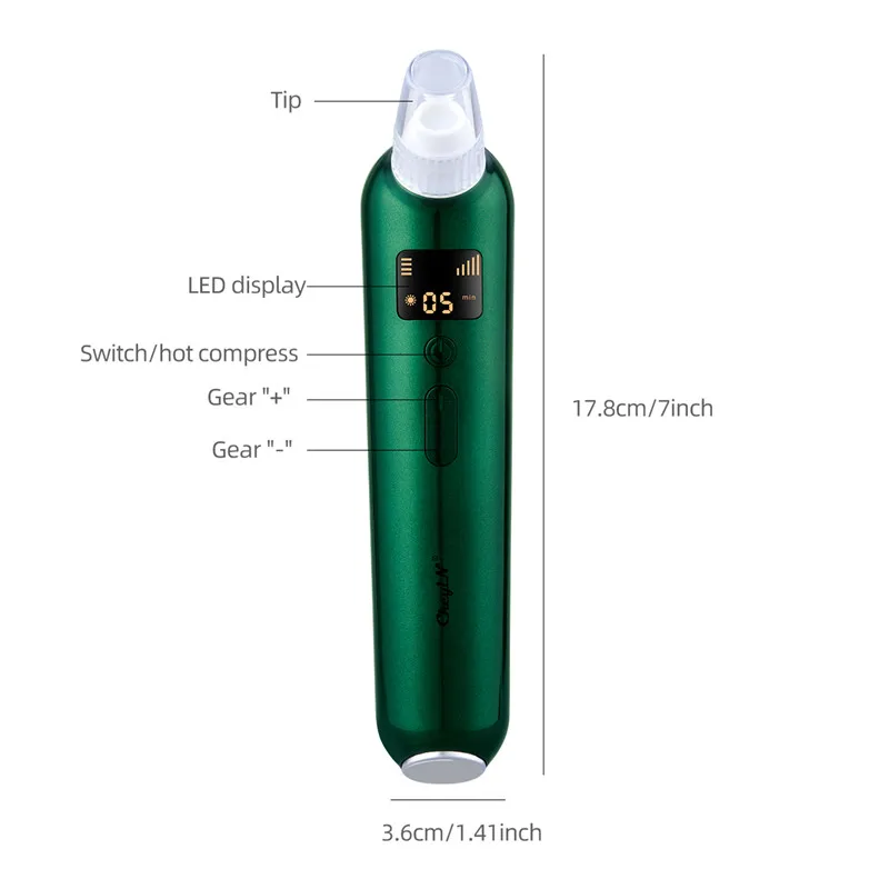 

CkeyiN 2 Color Light Vacuum Suction Blackhead Remover Heating Face Nose Cleasing LED Comedone Extractor Blackhead Face Beauty