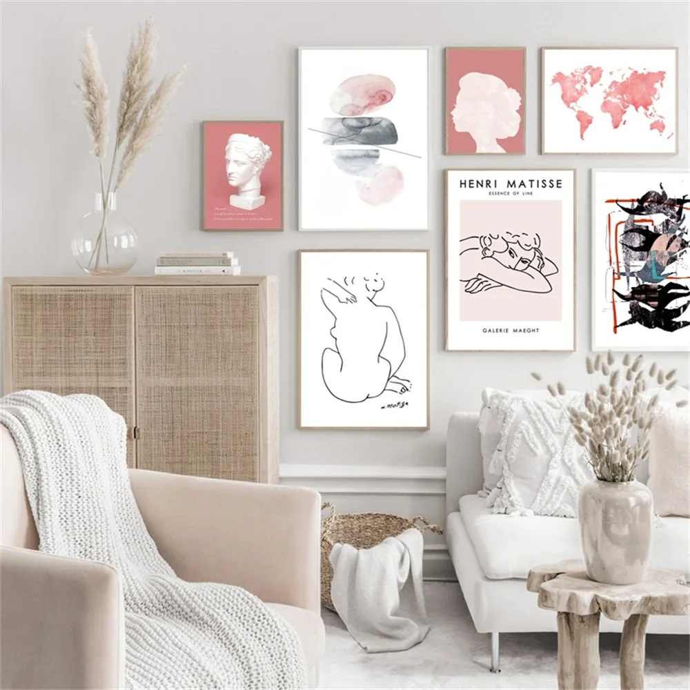 

Abstract Matisse Girl Geometry Statue Map Wall Art Canvas Painting Nordic Posters And Prints Wall Art Pictures Living Room Decor