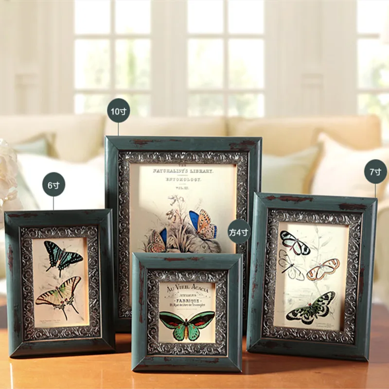 1pc Dark Green Frame 1 шт Настенная фоторамка мульти Винтажный стиль комбинация детская антикварная рамка для семейной фотографии белый синий желтый золотой серый Марко - Цвет: 1pc Dark Green Frame