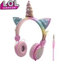 lol dolls surprise cute unicorn wired headphone with music stereo earphone computer mobile phone headset for kids birthday gift