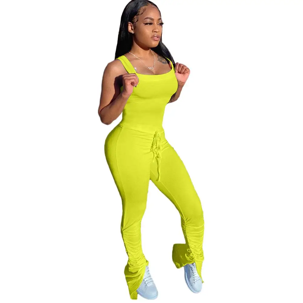 

Sexy Solid Srtapless Skinny Bodycon Jumpsuits Fashion Backless Women Lace-Up Stacked Rompers 2020 Summer New Arrivals