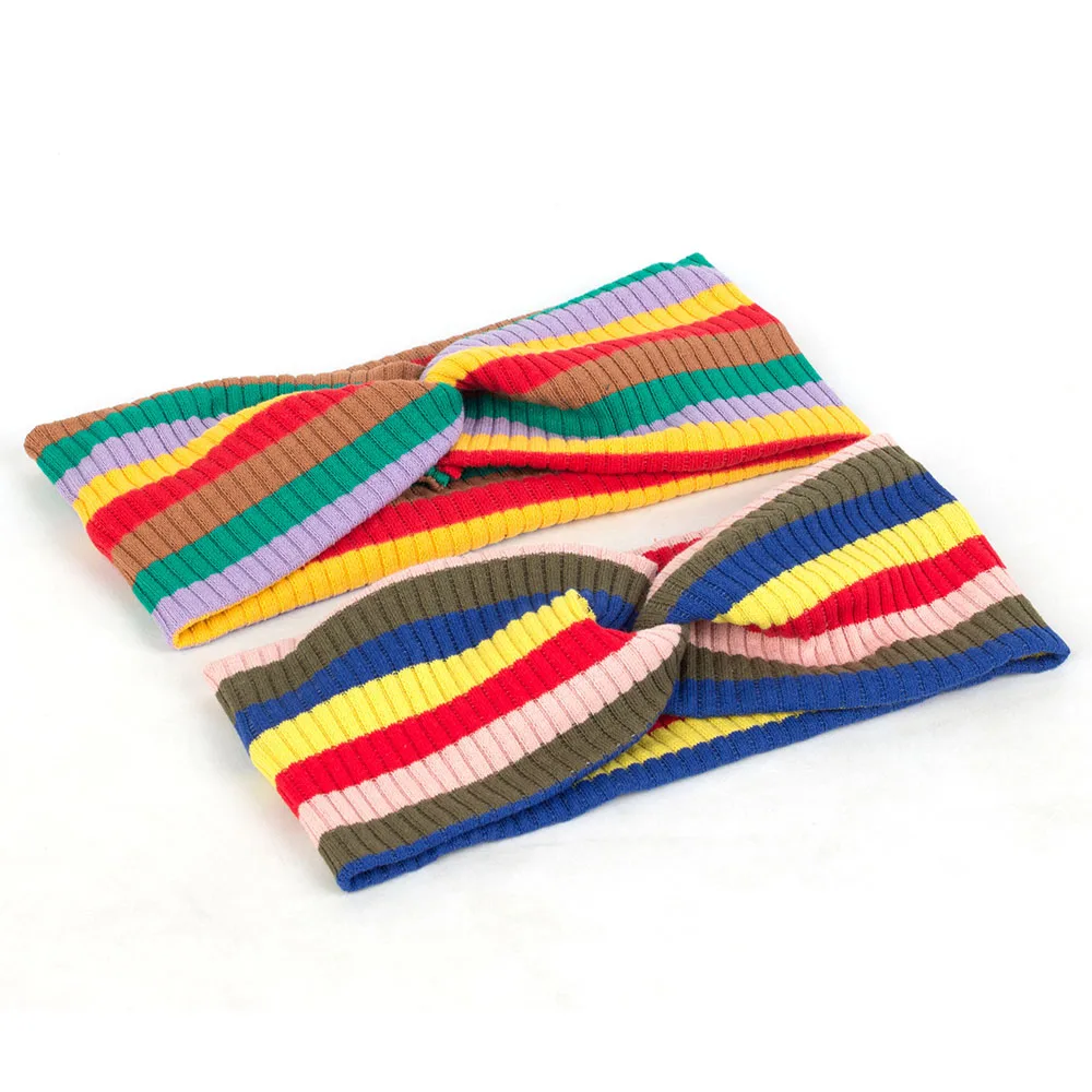 Повязка на голову женская разноцветная в богемном стиле полосатый тюрбан |