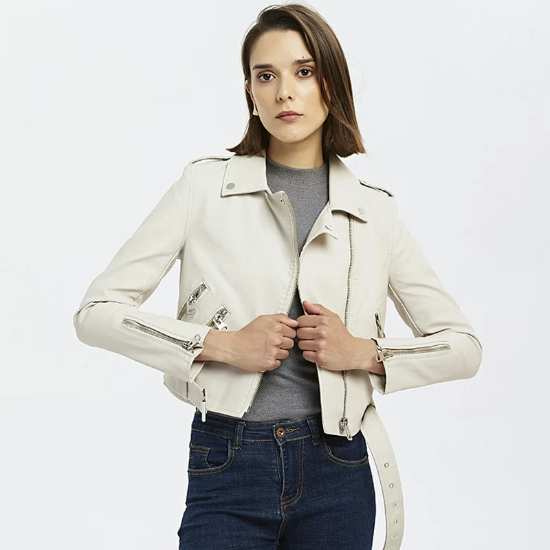 Fitaylor Женская куртка из искусственной кожи Короткая Черная байкерская с отложным