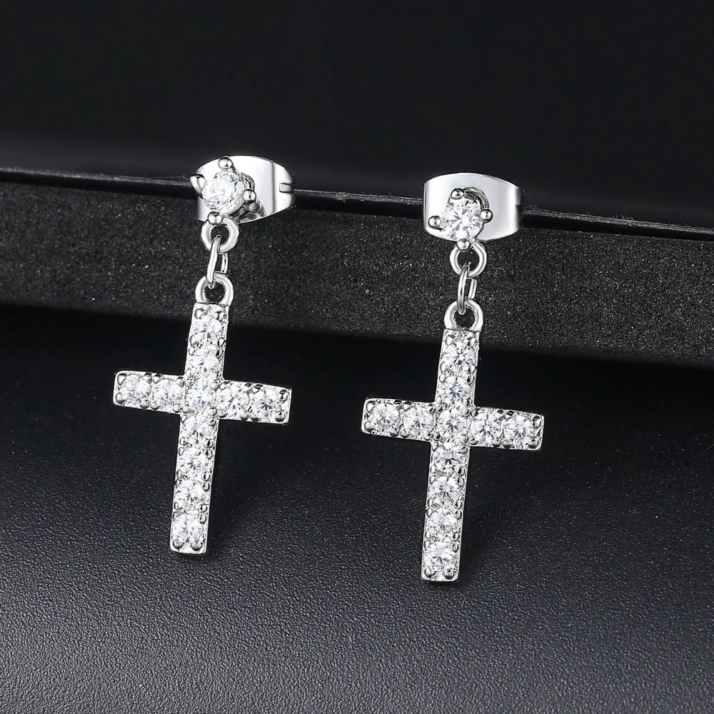 

New Zirconia Cross Drop/Dangle Earrings Fashion Jewelry For Women Wholesale Punk Style