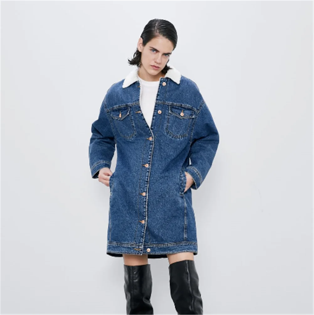 Женская флисовая джинсовая куртка с длинным рукавом вечерние куртки отложным
