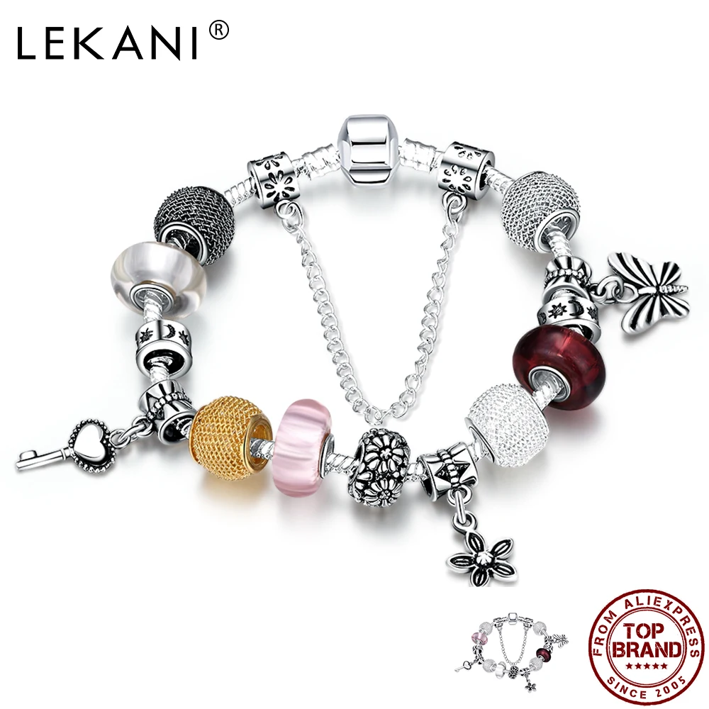 LEKANI античный посеребренный очаровательный браслет и с любовным замком