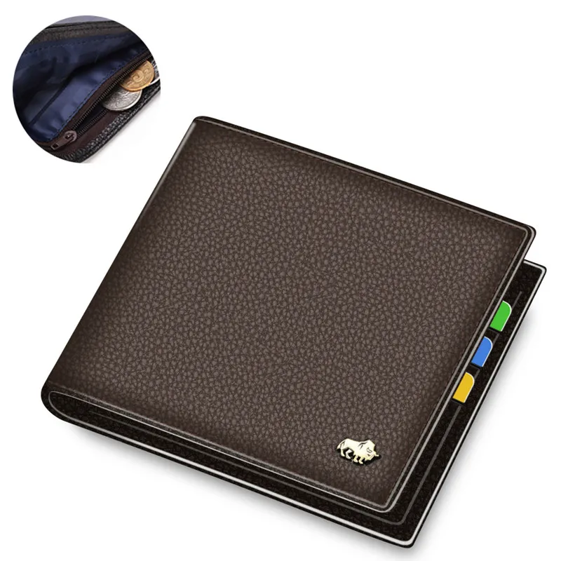 N4470 Coffee BISON DENIM Cow Leather Wallet Men Fashion Bifold Card Holder Wallet Male Short Standard Purse High Quality N4475 - Цвет: N4470 Coffee
