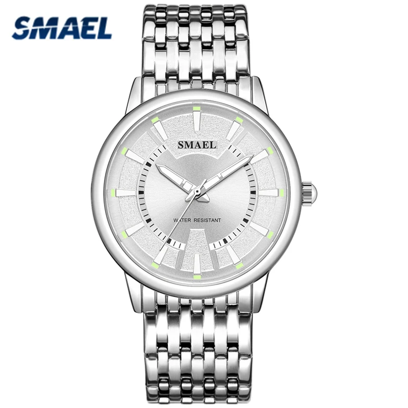 

SMAEL Men's Watches Fashion Business Life Waterproof Quartz Wrist Watches Man Silver Stainless Steel Strap Sport Male Clock