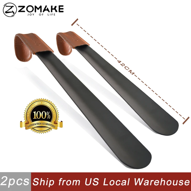 Zomake 2pcs Long Handled Shoe Horn Leather Shoehorn Metal Long No Bending Shoe Spoon Home Tools For Pregnant Backache Eldery