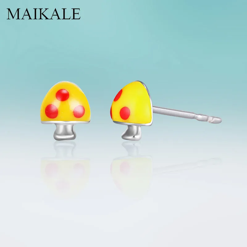 Женские маленькие серьги гвоздики MAIKALE милые в форме Грибов с синей/желтой/черной