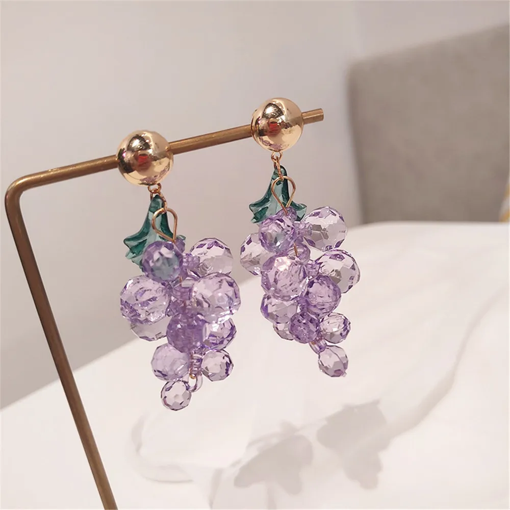 

Summer Small Fresh Crystal Purple Grape Earrings Female Long Simple Temperament Earrings Exaggerate Ear Drop