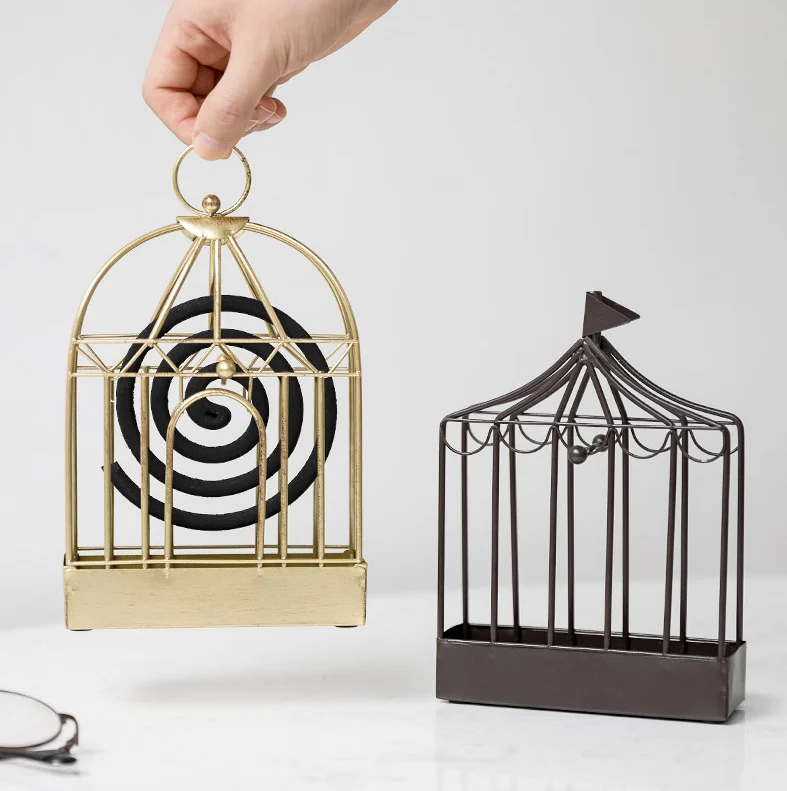 

Nordic Glod Birdcage Mosquito Coil Holder Summer Days Iron Mosquito Repellent Incenses Rack Plate Home Decoration