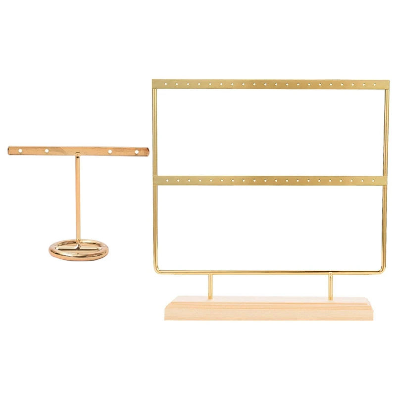 

Подставка-витрина для сережек, Т-образная Золотая стойка для сережек, держатель-гвоздик для стойки для показа сережек, деревянная серьга