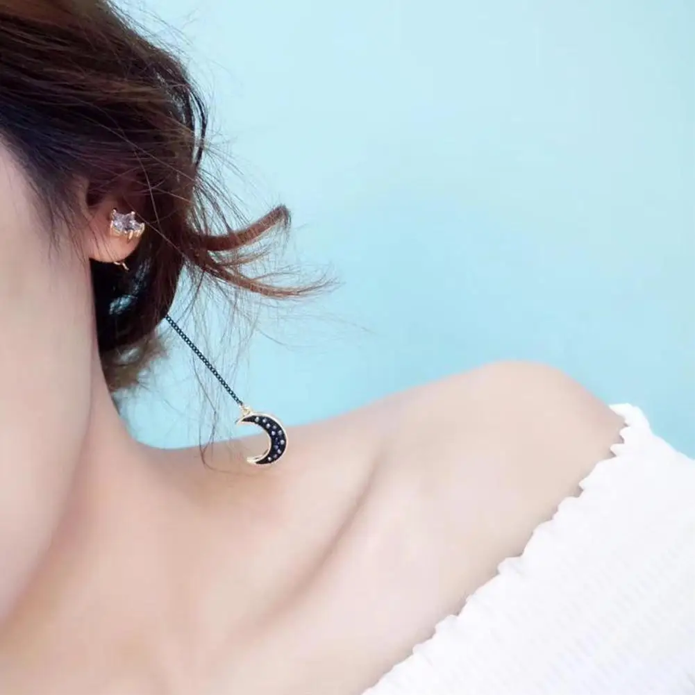 Moon Saturn висячие серьги Корея простой Асимметричный с длинной подвеской новый