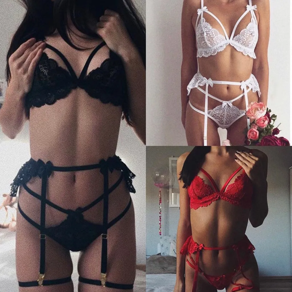 

Женское нижнее белье, кружевные эротические костюмы с бантиком, комплект сексуального нижнего белья, комплект порно, сексуальный бюстгальт...