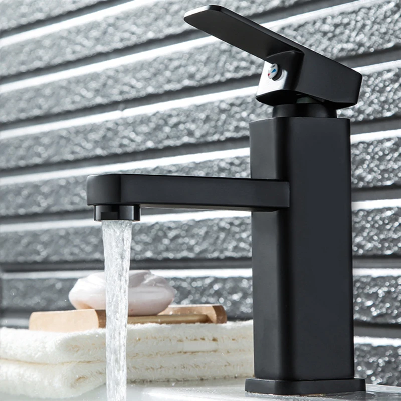 

Square Paint Single Handle Deck Mounted Basin Faucet Contemporary Bathroom Cold Hot Water Mixer Wash Tap