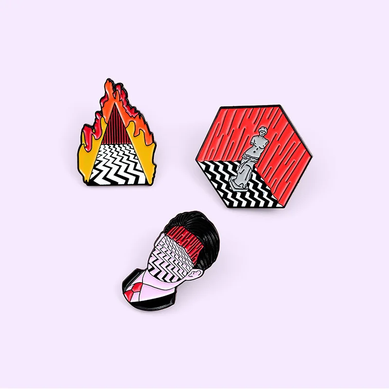 Украшения на шею из Линч Стиль эмали штырь Твин Пикс броши для рубашка с