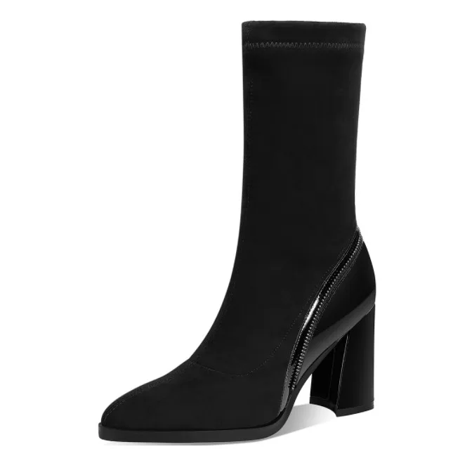 Зимние женские вязаные сапоги носки туфли лодочки пикантные с рукавом и круглым