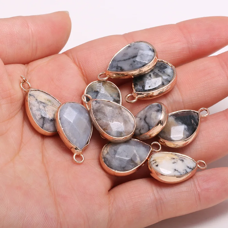 

Crazy Agates Drop-образная позолоченная полудрагоценная фотография для изготовления ювелирных изделий темпераментные аксессуары Размер 13x23 мм