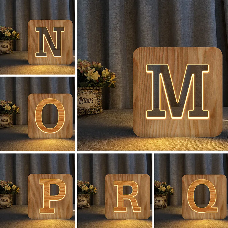 

Decorative Luminous Marquee Letters Wooden Square Wood Letters Decoration LED Night Light Exquisite Table Ornaments for Bedroom