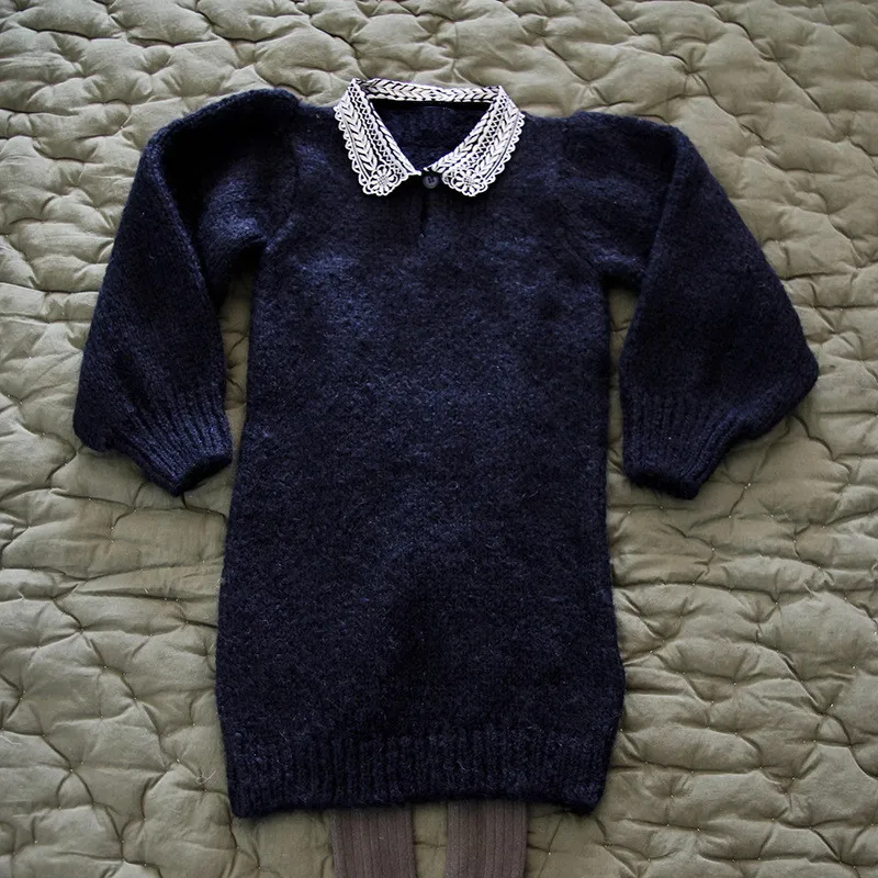 

Pre-sale2020 BD Autumn and Winter New Wool Girls Mid-length Sweater Long-sleeved Ethnic Retro Solid Color Knitted Lapel Dress