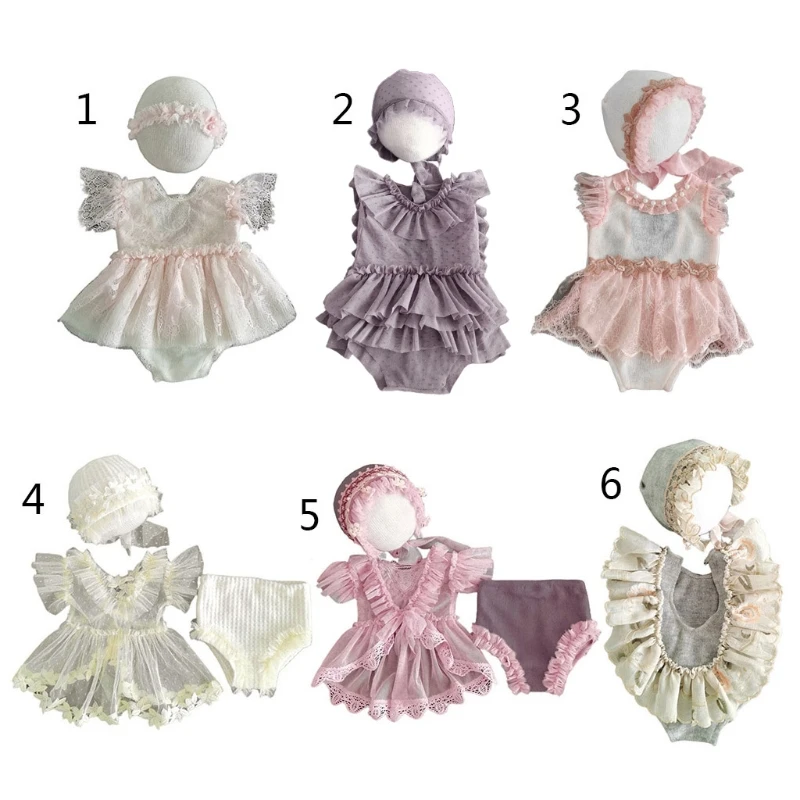 

72XC 1 Set Infants Photo Shooting Costume Outfits Baby Hat Romper Jumpsuit Short Pants Newborn Photography Props