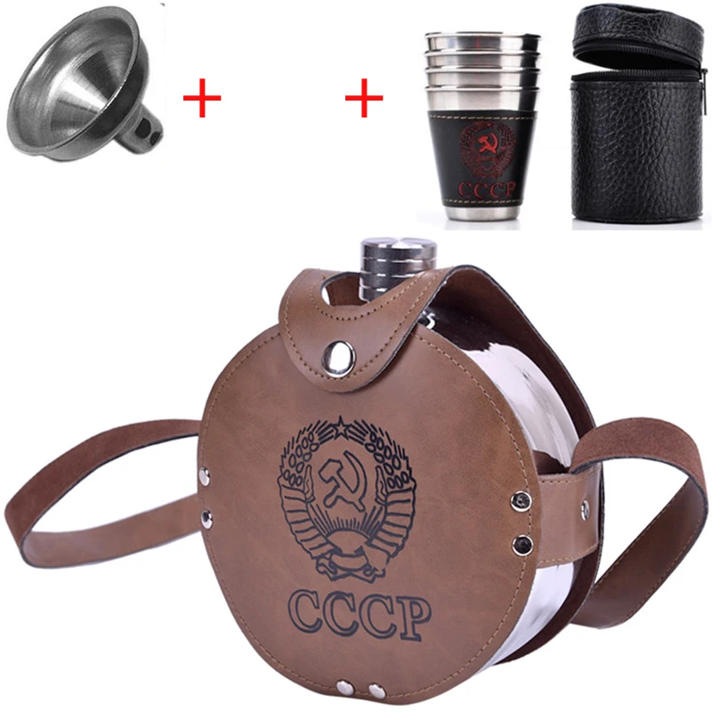 Фляга из нержавеющей стали для вина спирта виски кожи Флагон cccp 42 унции 1200 мл