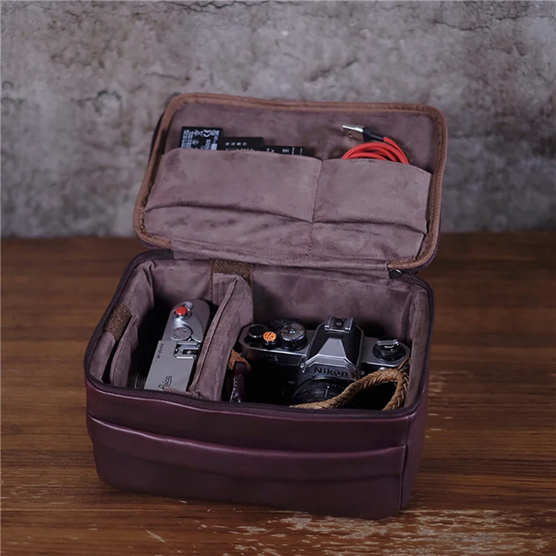 Red wine color large Cam-в LCB-007 сумка для камеры Водонепроницаемый коровья кожа материал подходит для деловых путешествий коробка для хранения электроники 26x17x12 см - Цвет: Red wine color large