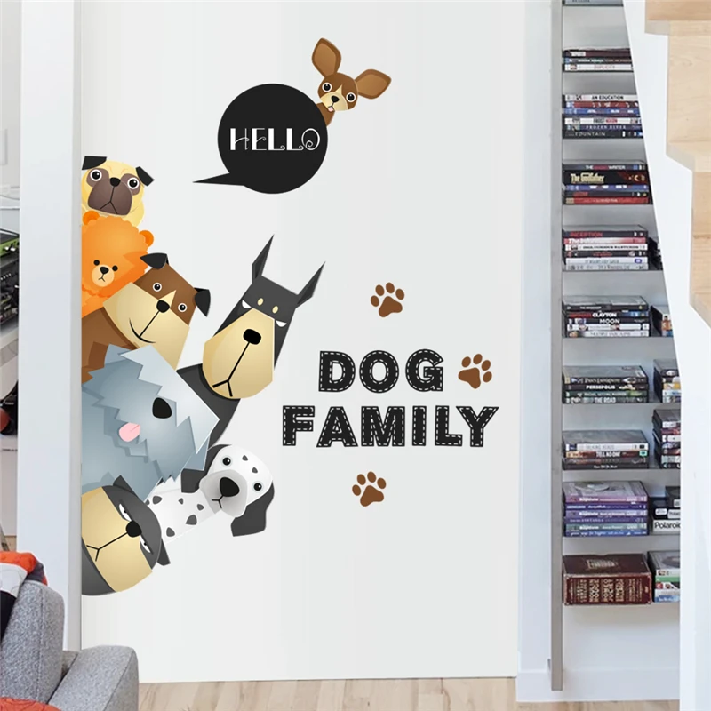 

Sticker Wall Cartoon Dogs Family Wall Stickers for Kids Rooms Car Door Refrigerator Window Home Decor Diy Kawaii