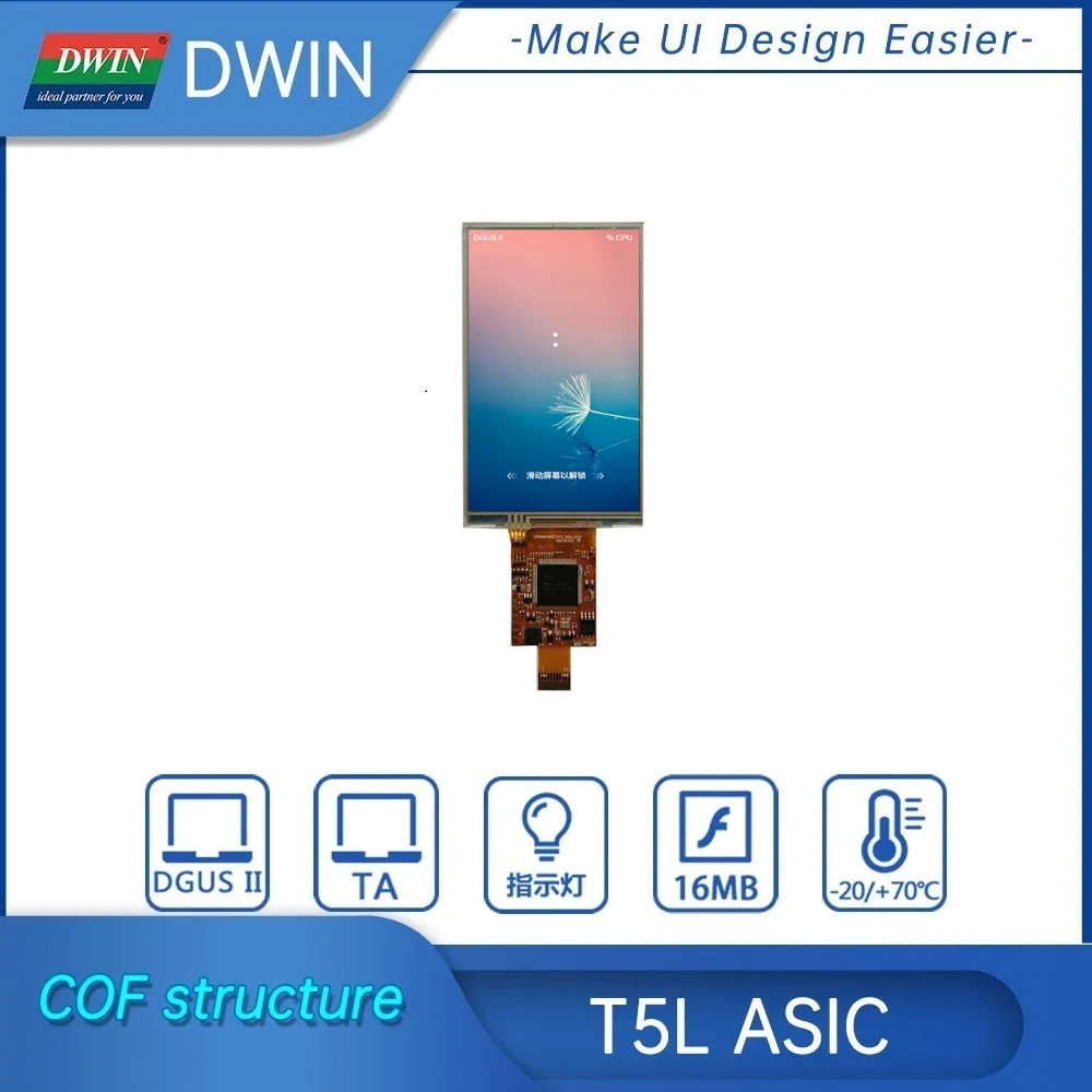 

DWIN 4.3 Inch COF 800*480 TFT LCD Display Module HMI IPS UART Serial Touch Screen Panel DMG80480C043_06W